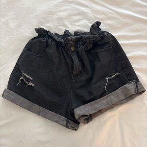 Black Distressed Denim Shorts